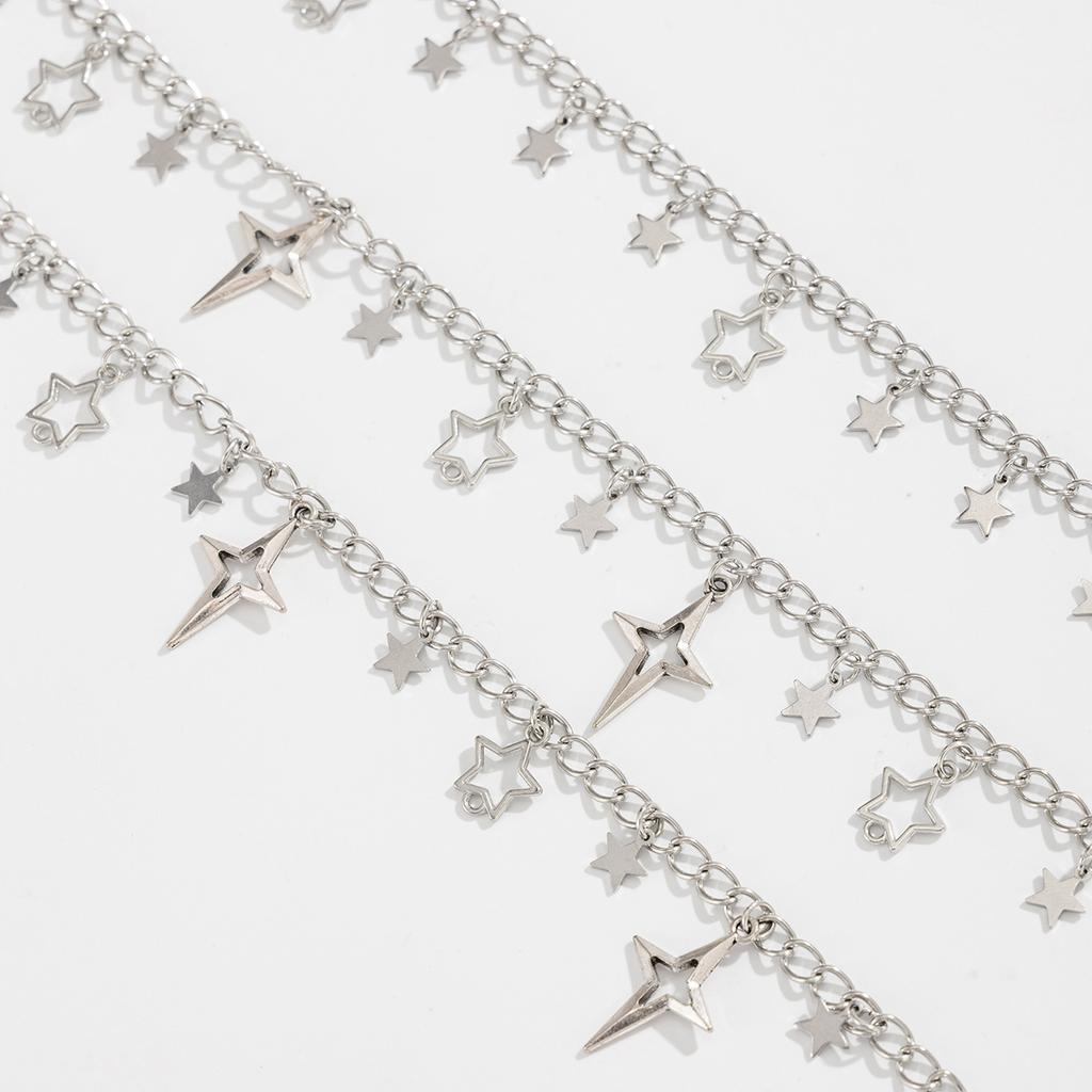 Minimalistische Stern Kreuz Kette Denim Anhänger INS Hip Hop Kunstperlen Quaste Hoschenkette für Männer Frauen Täglich Straße Party Accessoire