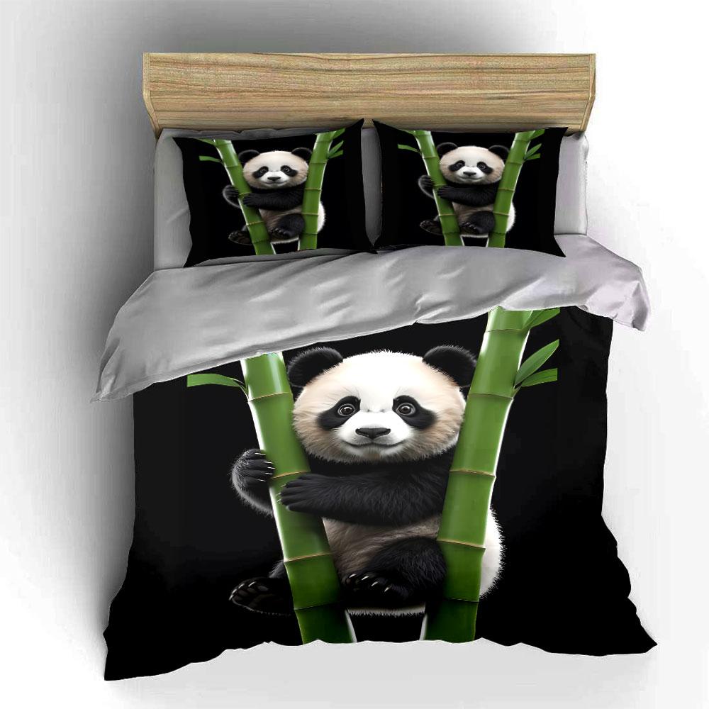 Cute Panda with Bamboo Design Bedding Duvet Cover Set Duvet Cover Pillowcases (1*Duvet Cover 2*Pillowcases, Without Duvet Insert)
