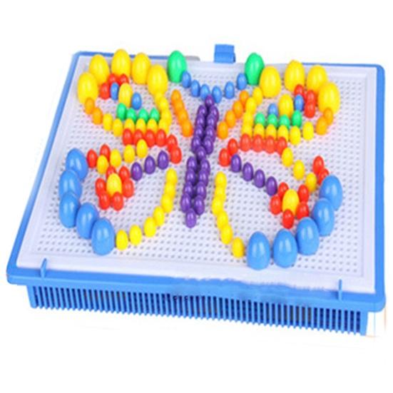 296Pcs Puzzle Multicolored Educational Plastic Mushroom Nail Mosaic Pegboard for Children