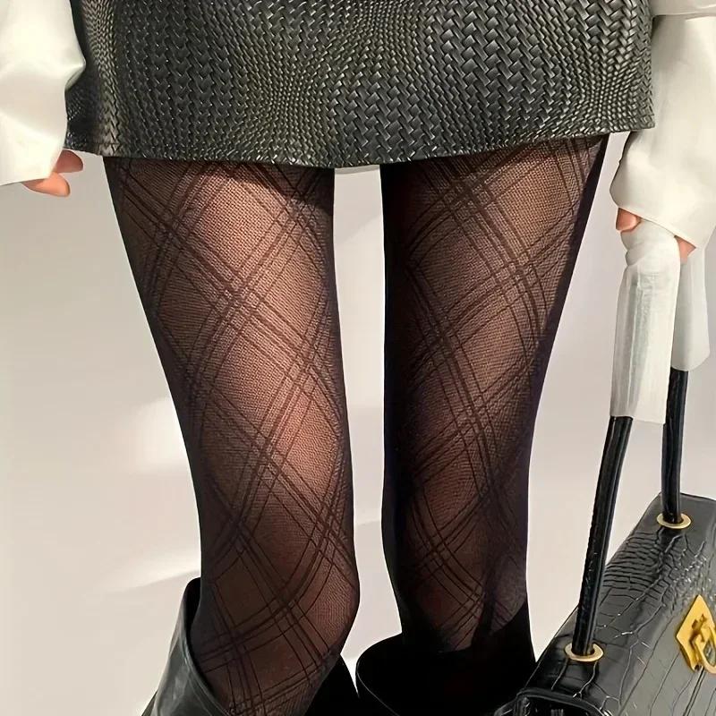 Fashion Semi Sheer Tights Thin Stretch Fit Slimming Sexy Pantyhose Classic Diamond Pattern Women'S Stockings Hosiery