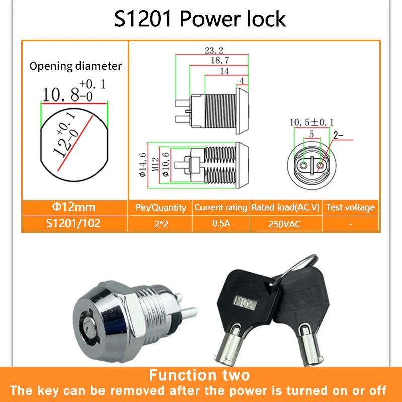 5/10/20Sets 12/16/19mm Zinc Alloy Electronic Key Switch ON OFF Phone Lock Security Power Switch Tubular Terminals 2 Position Switches4