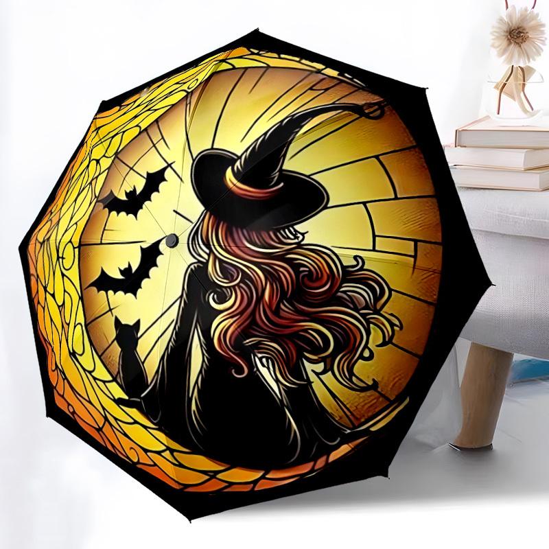 1pc Witch Moon Automatic Folding Umbrella, Sturdy And Durable Automatic Folding Umbrella with 8 Ribs, Convenient for Outdoor Use187