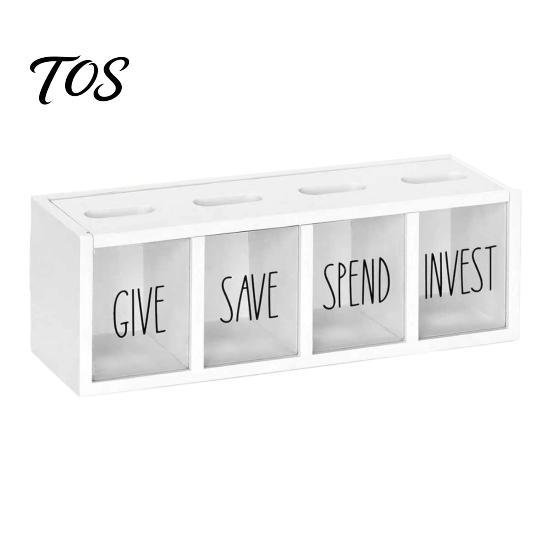 Clear Acrylic Cash Organizer Wooden Piggy Bank with 4 Compartments, Transparent Money Box, Saving Box for Kids Wall Mounting Coin Container Financial
