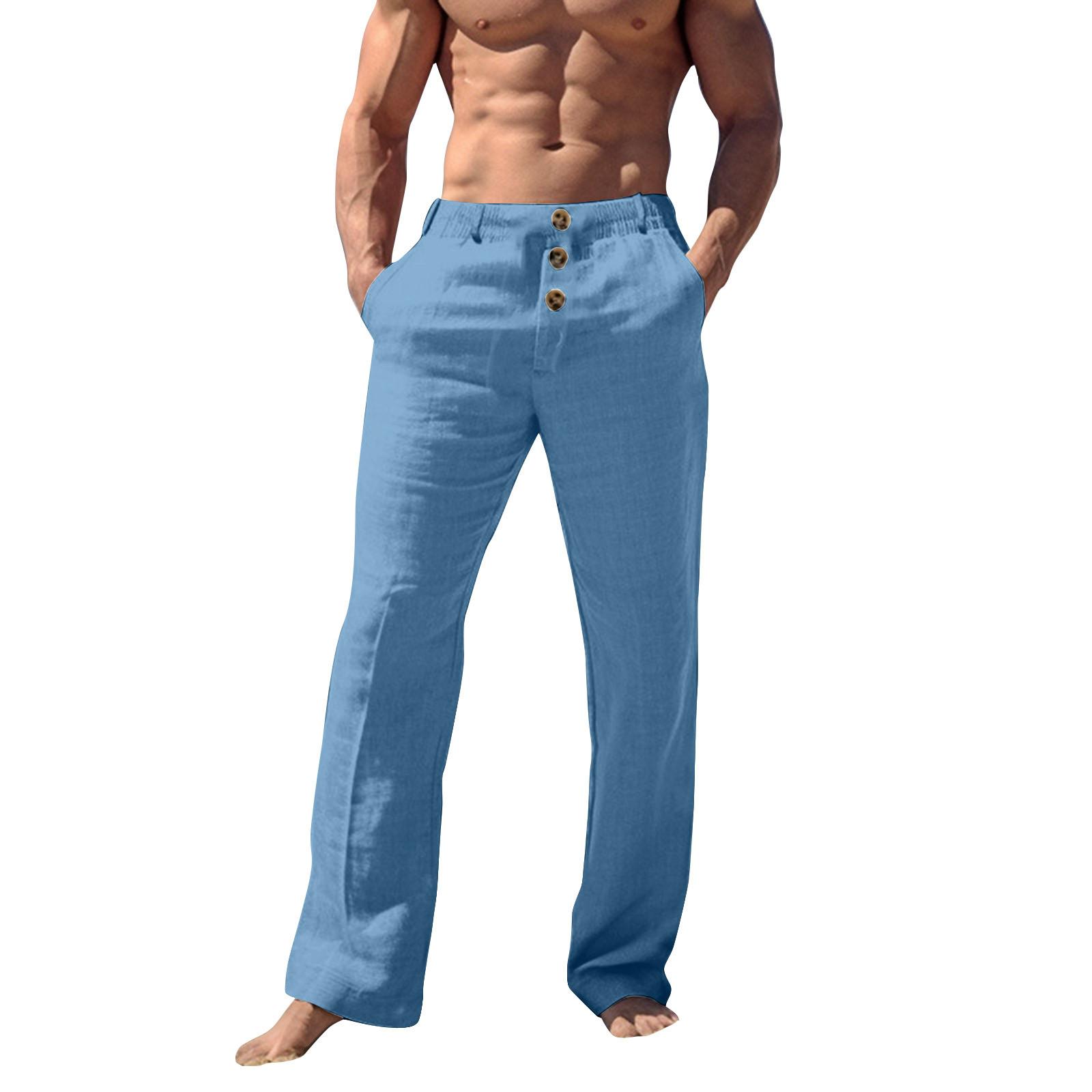

Мужские повседневные свободные и удобные повседневные брюки, хлопковые льняные брюки с пуговицами M