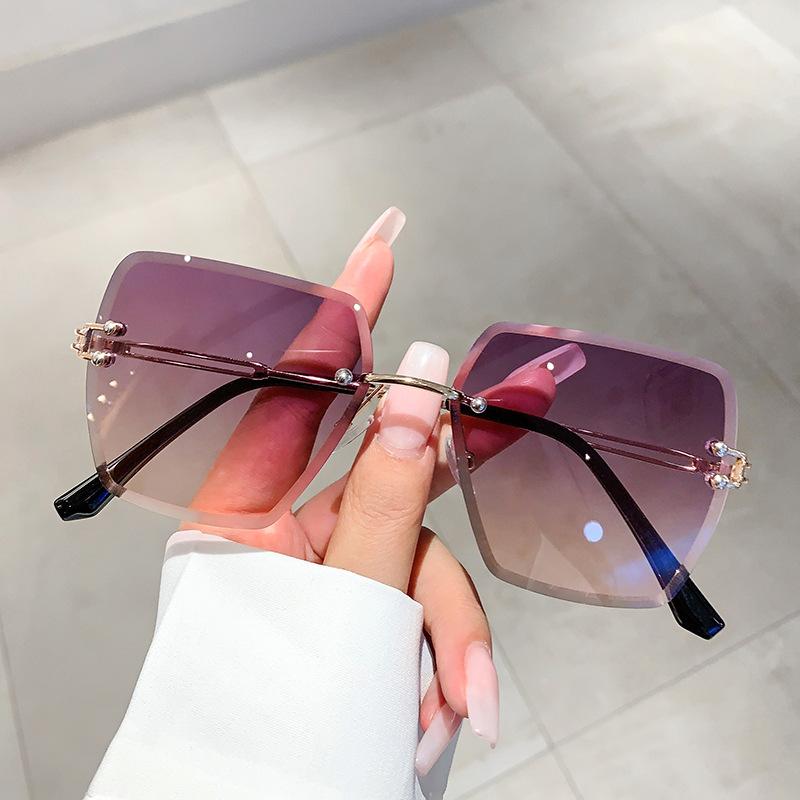 New Frameless Cut Edge Sunglasses Women Trendy Polygonal Gradient Color Sunglasses 9064