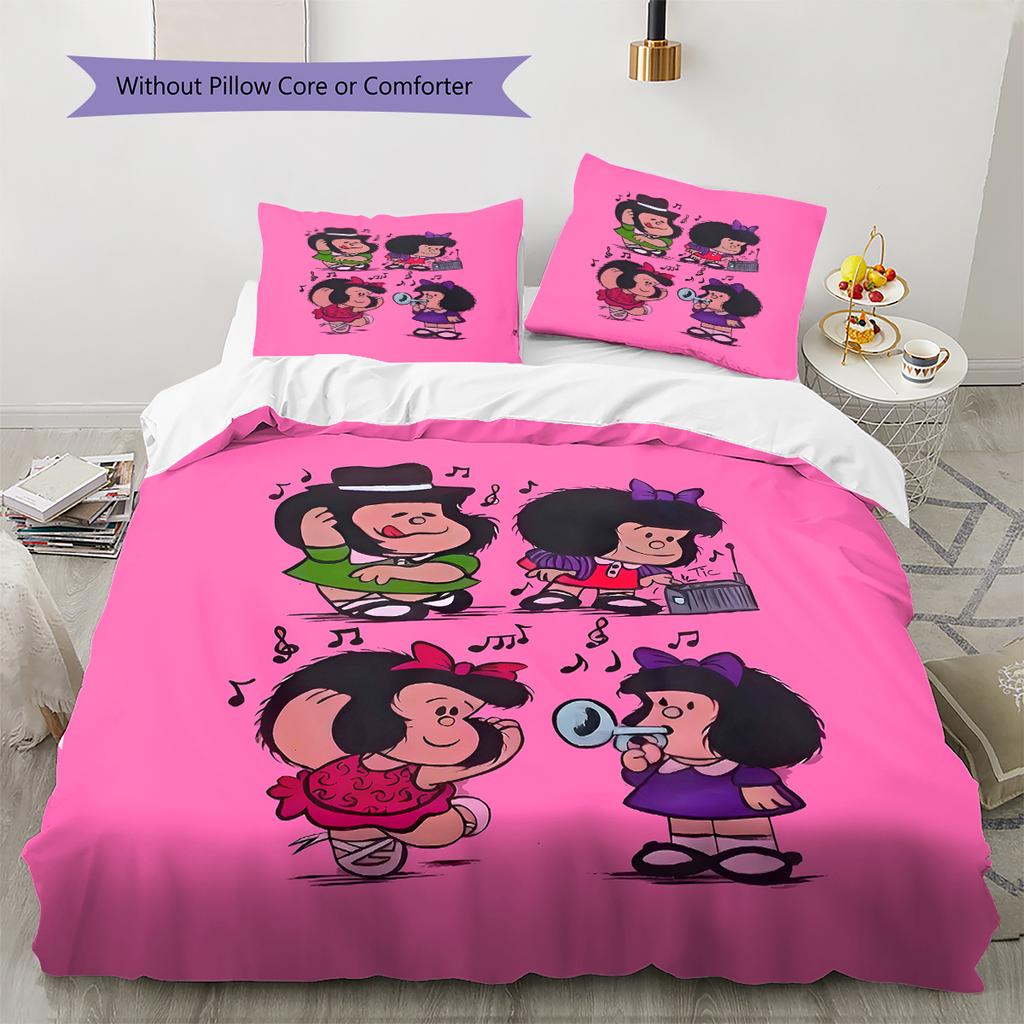 Pościel z wzorem Mafaldy, Zestaw kołdry Poszewka na kołdrę Poszewka na poduszkę Domowy prezent urodzinowy (1 * poszwa na kołdrę + 2 * poszewki na poduszki, bez rdzenia)