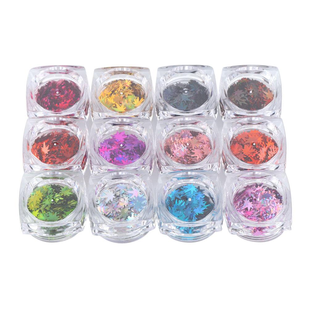 12 Colors Maple Leaf Shaped Nail Art Sequins Nail DIY Decoration Shining Pailletteqt0273