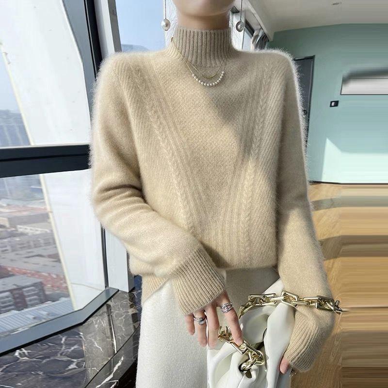Women's Sweater Thick Solid Color Sweater Pullover Casual Loose and Slimming Knitted Sweater