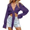 Long-Sleeve Bamboo Cotton Beach Cover-Up with Front Tie for Women