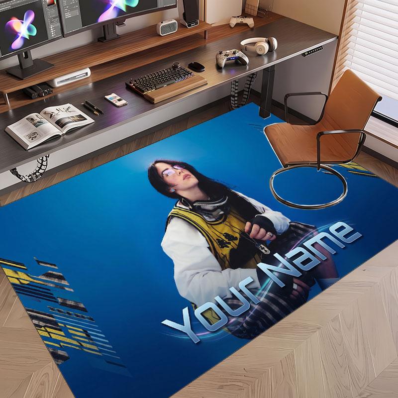 Custom Name Crystal Velvet Rug,Billie Eilish Comfortable Anti Slip Floor Mat For Room Decoration