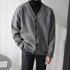 Herrhöstens V-ringad Stickad Cardigan - Koreansk Trendig Enfärgad Casual Tröja