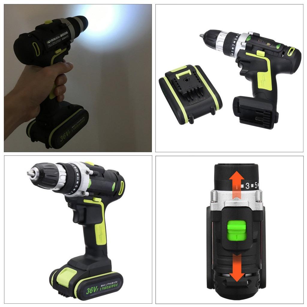 15-speed Double Speed Power Power Tool 100-240V AC Rechargeable Electric Screwdriver Wireless Cordless Drill Hammer Drill Battery LED Light