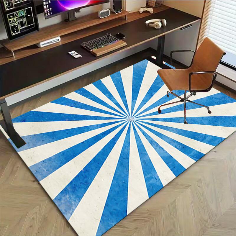1PC Blue Stripes Sunburst Extra Large Non Slip Floor carpet, Office, family, bedroom Large Area Rug Indoor Rugs, Vibrant Colors