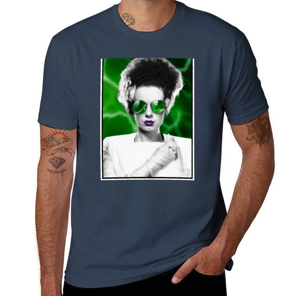 Green Lightning Bride Of Frankenstein With Sunglasses Tshirt Soft Cotton Print Tshirt