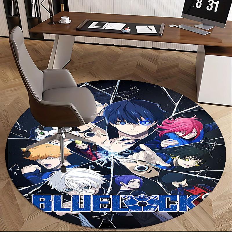 1pc Blue Lock Anime Design Round Carpet - Office Chair Mat, Non-Slip Rug for Home Decor, Living Room, Bedroom, Game Room