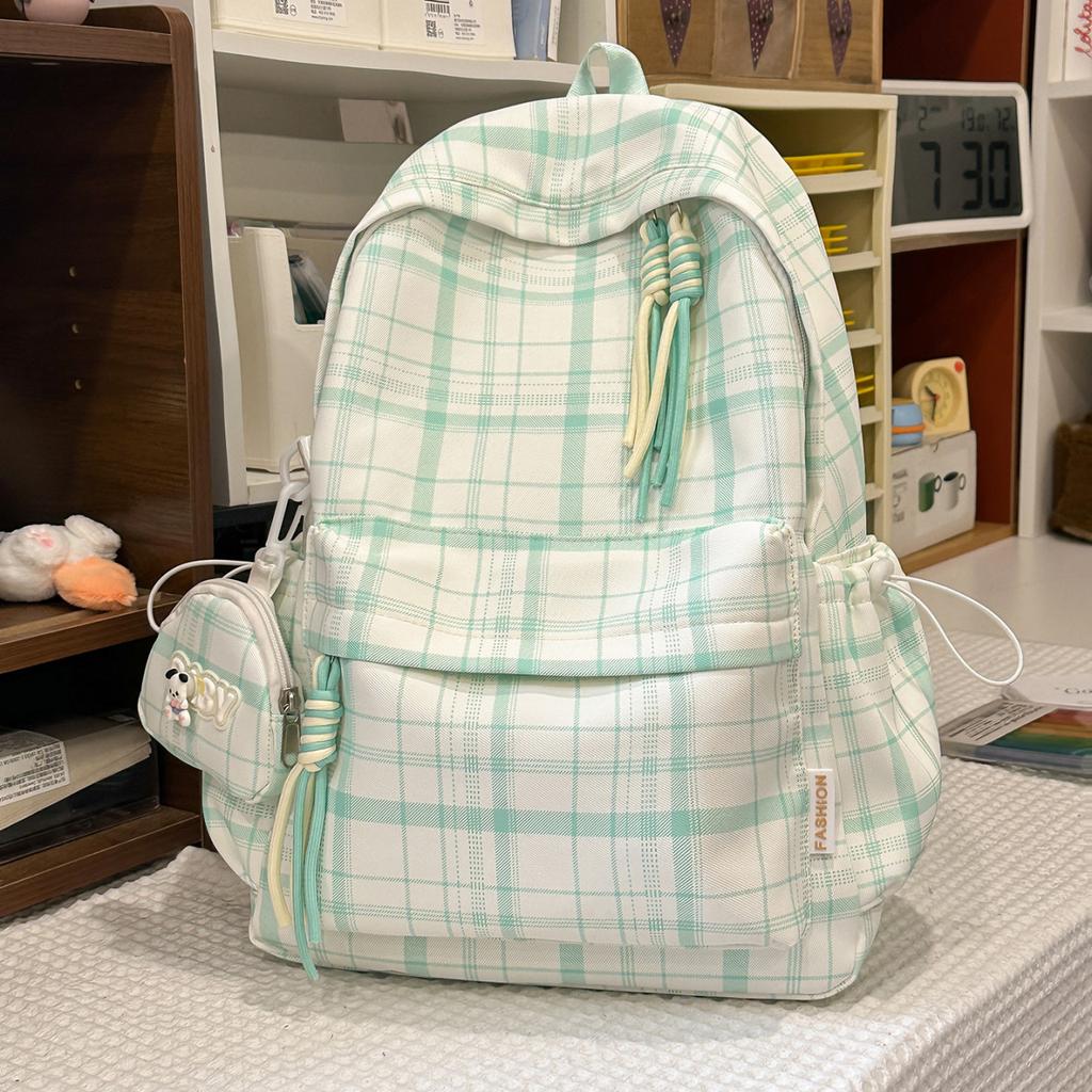 Schultasche Schultasche Mittelschule Mädchen Japanisch ins Retro Karomuster Studenten Einfach und vielseitig Koreanische Version High School Rucksack Damen