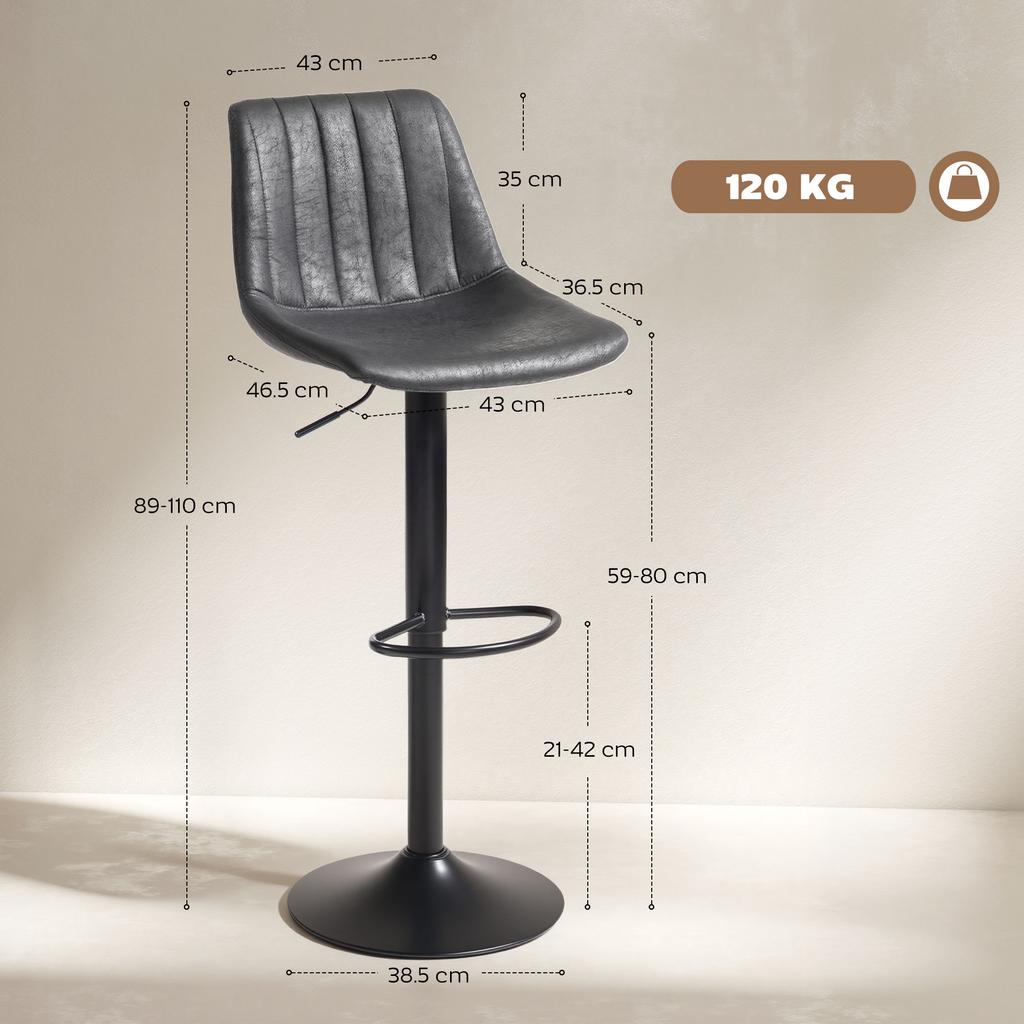 Set of 2 Leathaire Tub Bar Stools - Charcoal Grey