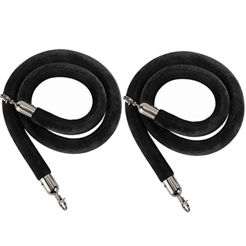 Velvet Rope & Stainless Steel Stanchion Set: 2-Pack Isolation Queue Barriers with Lanyard