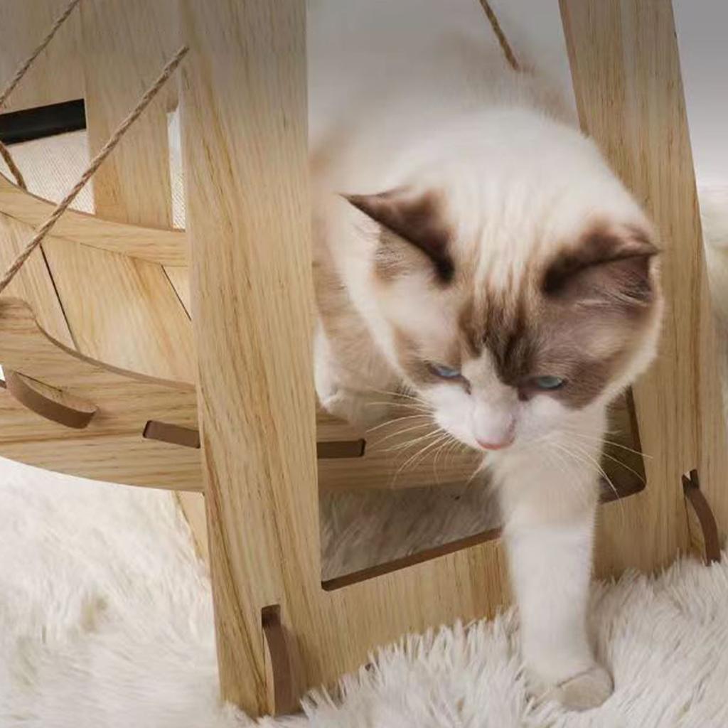 Wooden Cat Swing Hammock Stable Quiet Scratch Bite Resistant Hanging Cat Bed for Pet Supplies