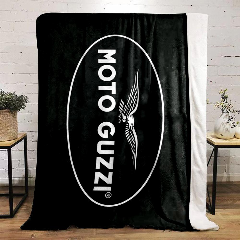 Moto Guzzi Oval White Logo on Solid Black Blanket Throw, Monochrome Italian Brand Style Design, Cozy Fan Bedding and All Seasons Gift