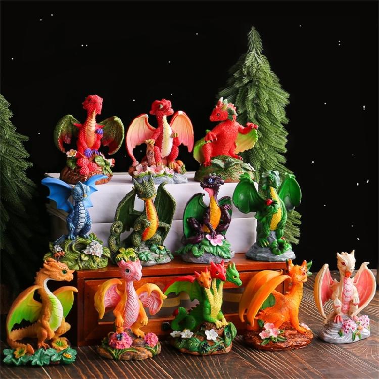 Resins Colorful Flower Dragon Miniature Figurine Ornament for Garden and Landscapes Office Home Desktop Cake Decoration