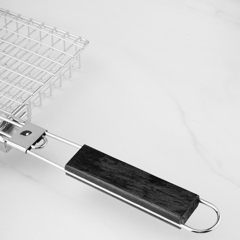 Grill Basket Folding Portable Stainless Steel Bbq Grill Basket With Handle For Fish Vegetables Shrimp Cooking Accessories