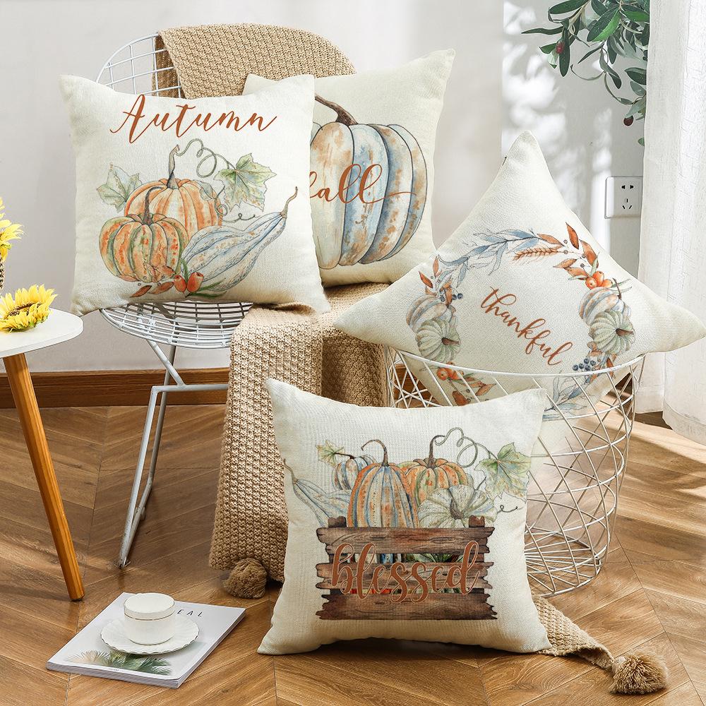 New Pumpkin Maple Leaf Autumn Thanksgiving Pillow Ins Nordic Linen Cushion Cushion Cover Home Products