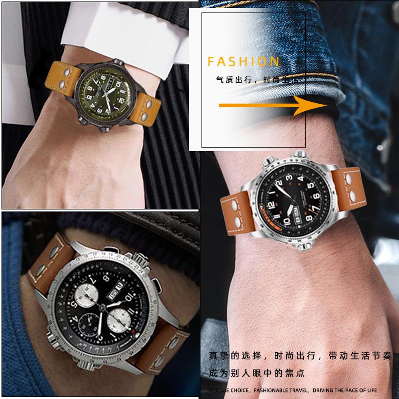 Για Λουράκι Ρολογιού Hamilton Khaki Aviation H77616533 H760250 Field Ανδρικό Γνήσιο Δέρμα Rivet Λουράκι Ρολογιού 20mm 22mm Καφέ Βραχιόλι