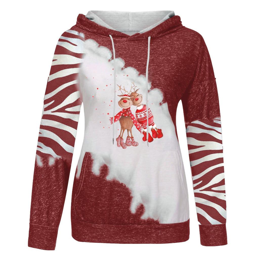 Women's Fashion Casual  Christmas Print Round Neck Sweater Loose Sports Top Pullover