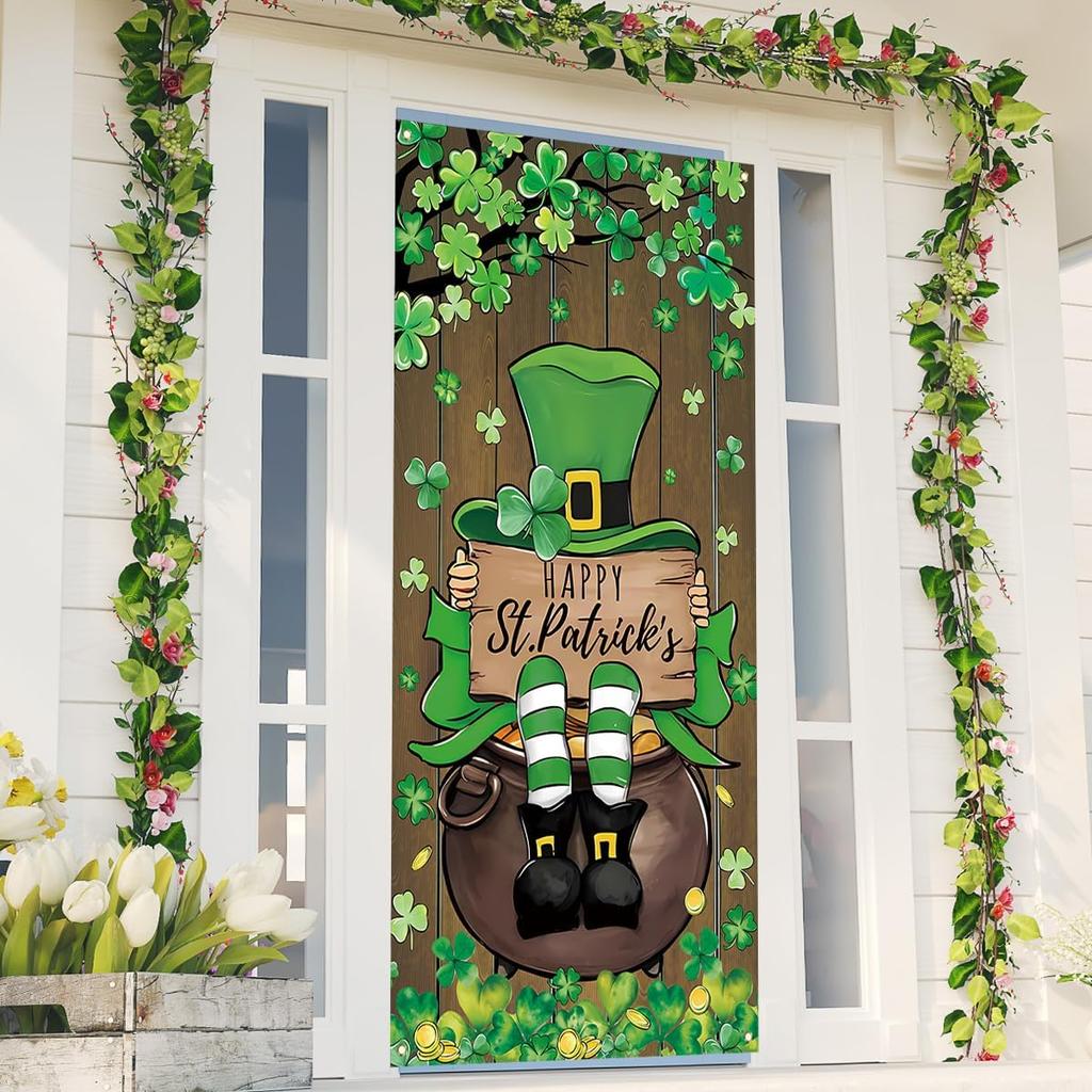 St Patricks Day Decorations Irish Shamrock Door Cover Saint Patricks Day Front Porch Welcome Sign St. Patrick's Day Decorations for Home Party