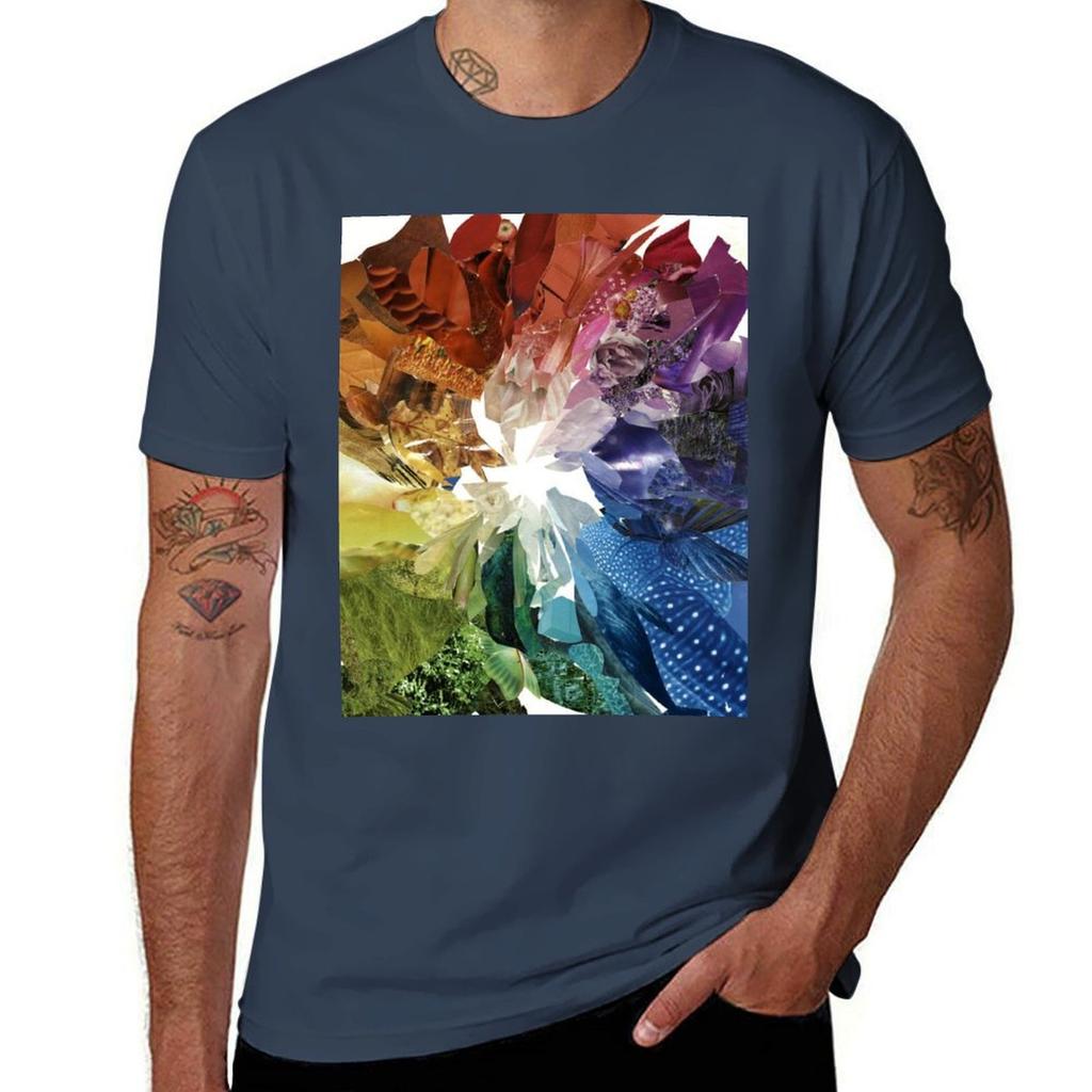 Color Collaged Wheel TShirt Casual Streetwear Short Sleeve Tee