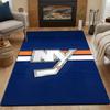 NY Islanders Logo On Blue and Orange Patterned Carpet, Non Slip Mat Suitable for Living Room and Bedroom Sofas