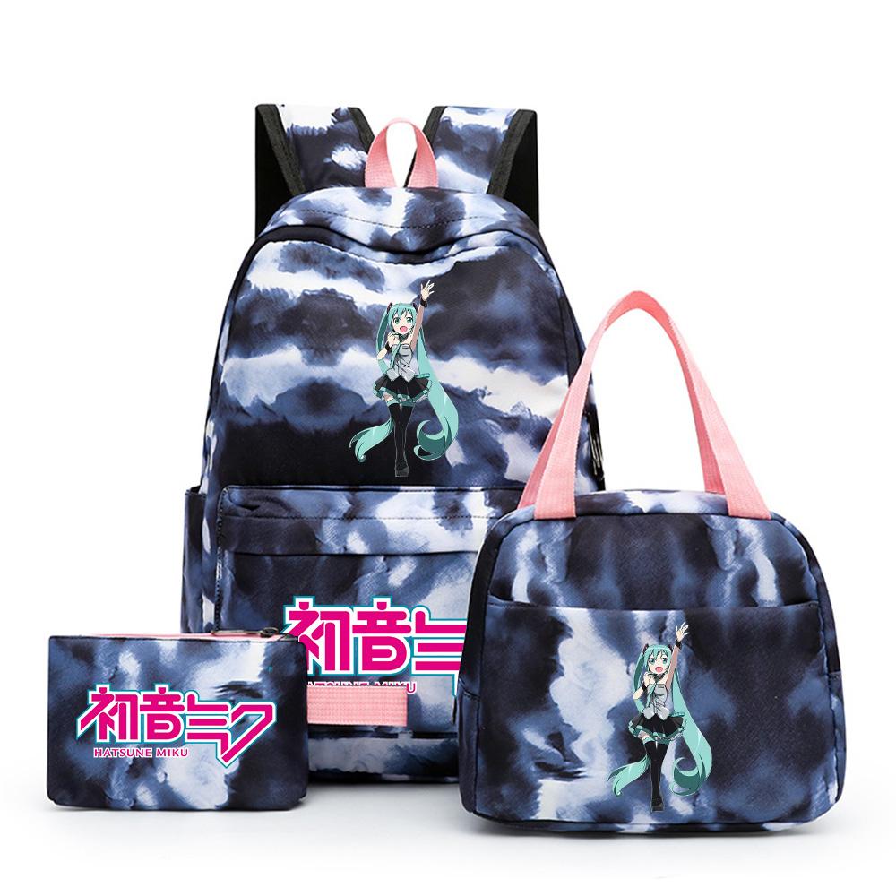 

3Pcs/set Anime Cartoon Hatsune Miku Printed Backpack with Lunch Bag Pencil Case for Teenager Girl Boy Large Capacity Waterproof Bookbag Gift Mochila