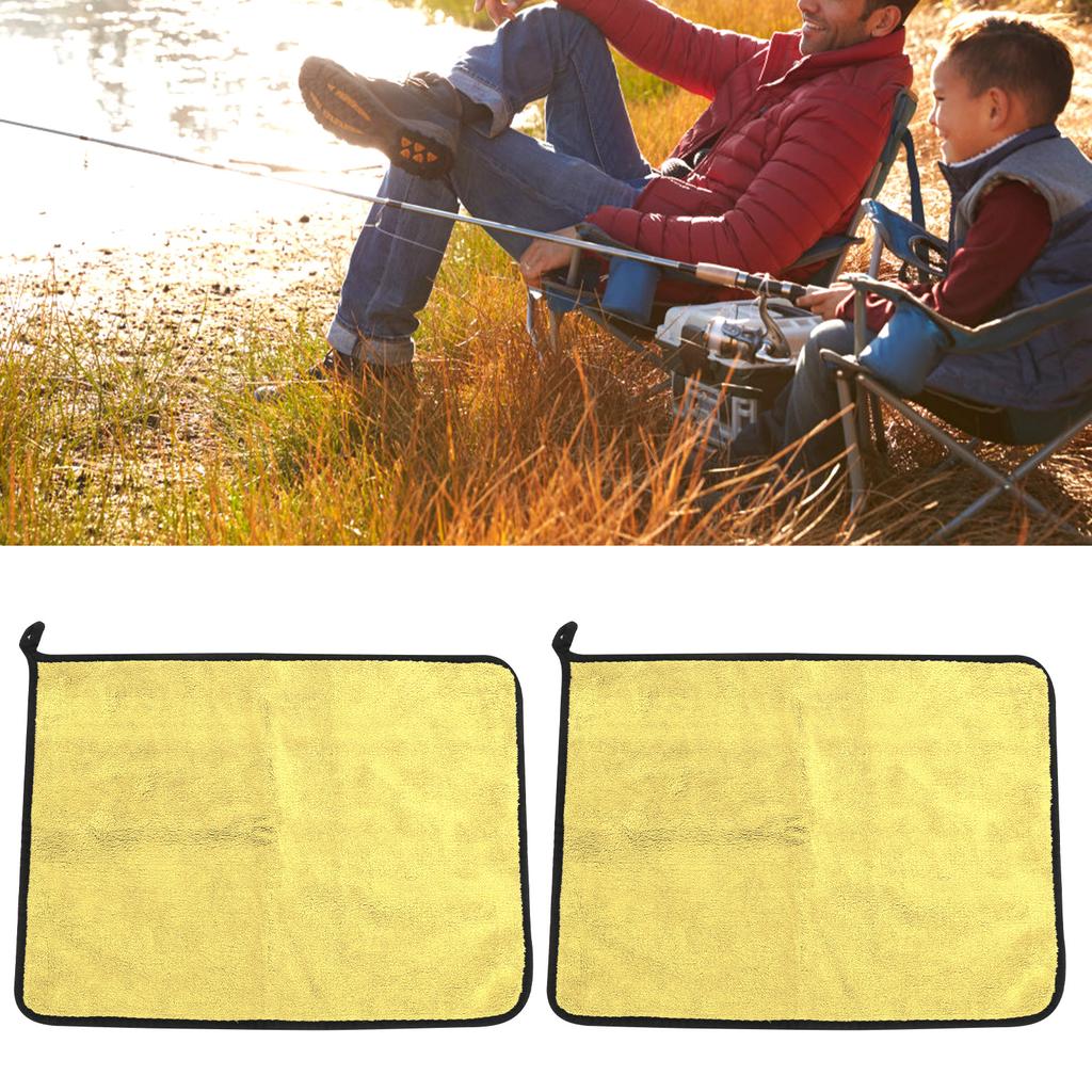 Cotton Fishing Towel Thickening Water Absorption Double Sided Color Towel Fishing Accessory(Yellow Gray )