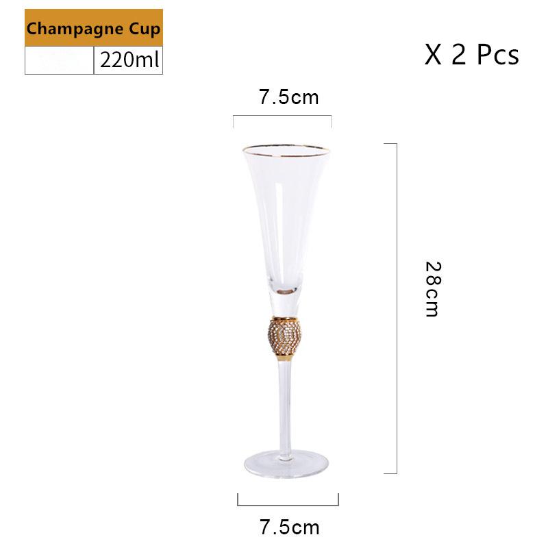 2 Pcs Inlaid Diamond Champagne Flutes Glasses Crystal Wedding Party Glassware Silver Sparkling Wine Tasting Cup Sherry Goblet 220ml