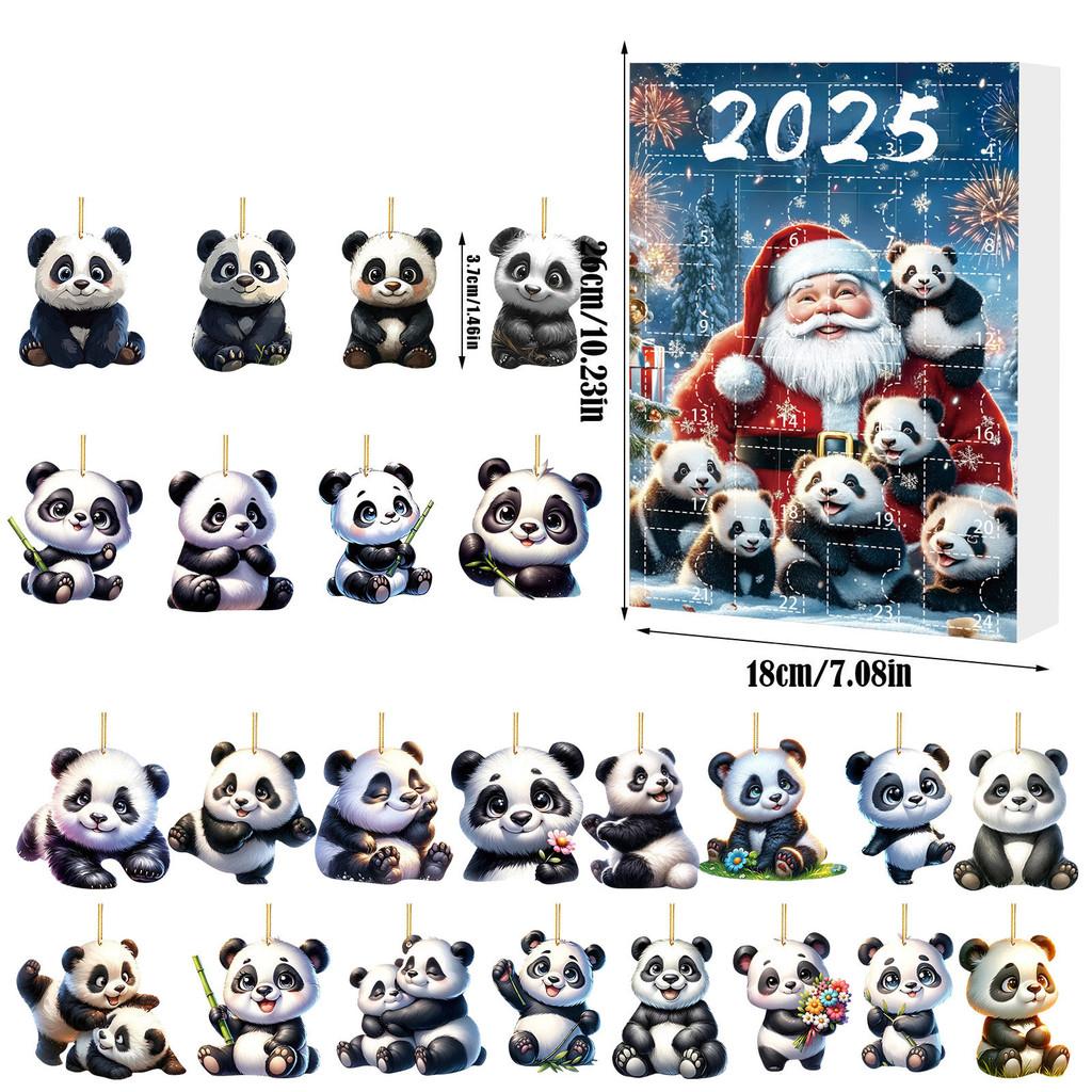 Christmas Panda Themed Advent Calendar Gift Set With 24 Acrylic Pieces For Celebrations