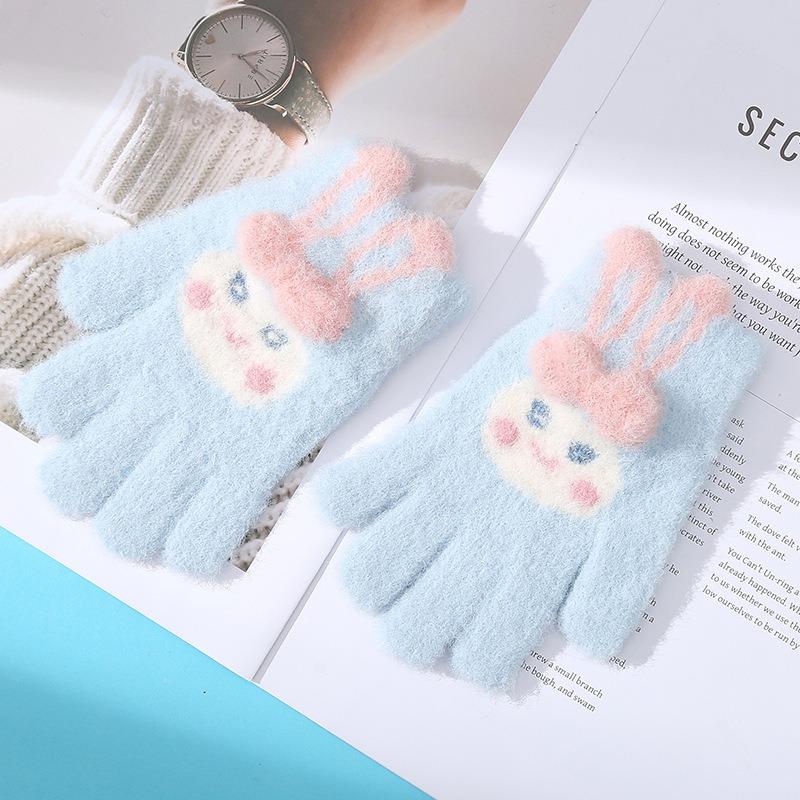 Cute Children's Wool Knitted Warm Gloves Winter Cold Protection Thickened Five Fingers Go To School Writing Play Snow Cycling