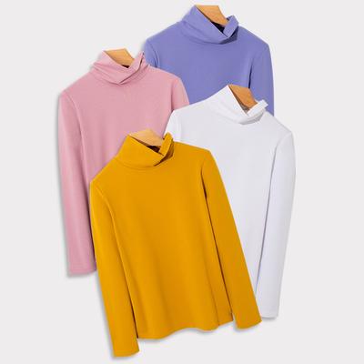 T-shirt Collo Alto 100% Cotone Manica Lunga Colletto Sovrapposto Lavabile in Lavatrice Maglia Base Morbida Cotone Xinjiang Glutinoso T-shirt Donna