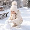 Cute Pom Knit Hat Kids Winter Hat, Warm Soft Pompom Cozy Gift for Children Heart Pattern, Earflap Boys Girls Toddlers Breathable