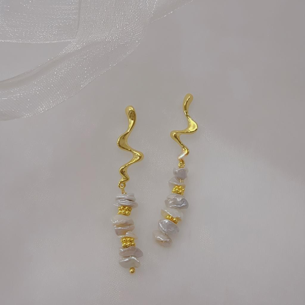 Natural Freshwater Pearl Earrings, Wild Keshi Broken Silver Stacked Earrings, Baroque Special-shaped Stud Earrings, French Silver Needles.