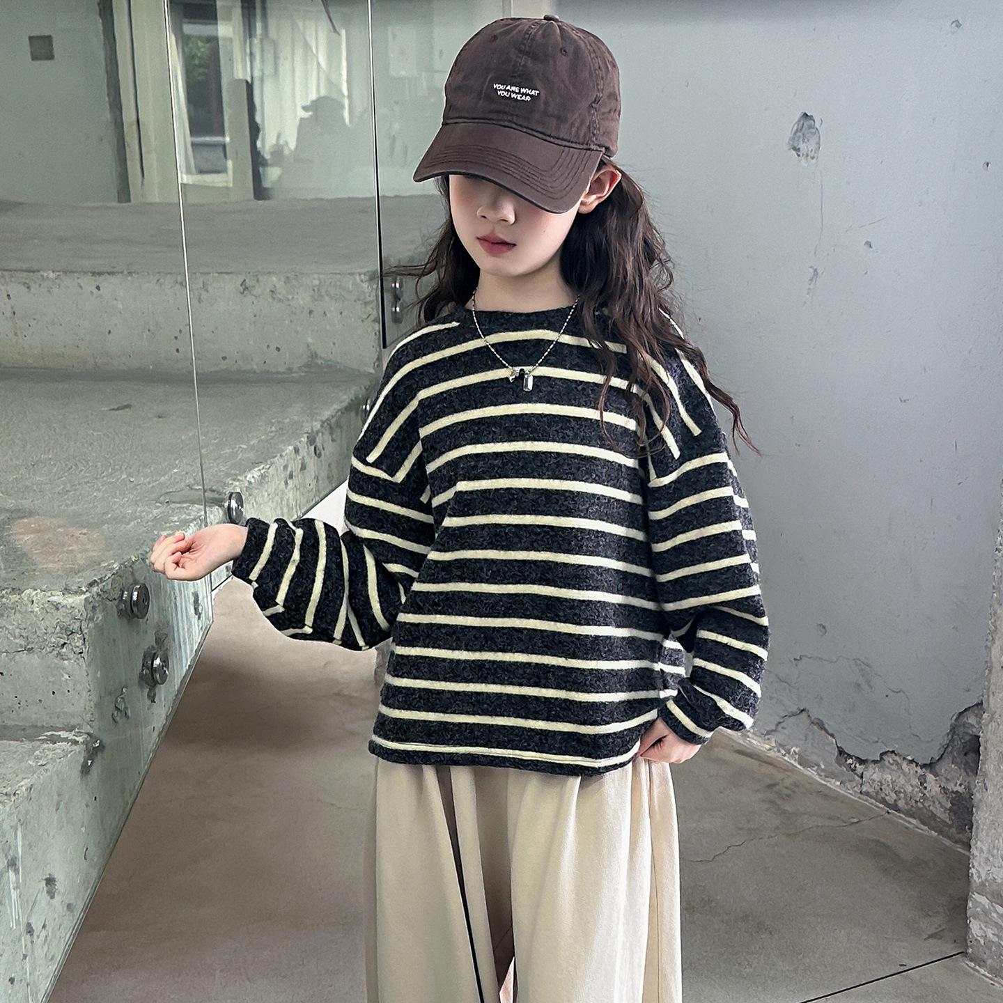 

2025 Рубашка в полоску из вельвета для девочек - Повседневный топ с длинным рукавом на весну и осень для детей 130 cm