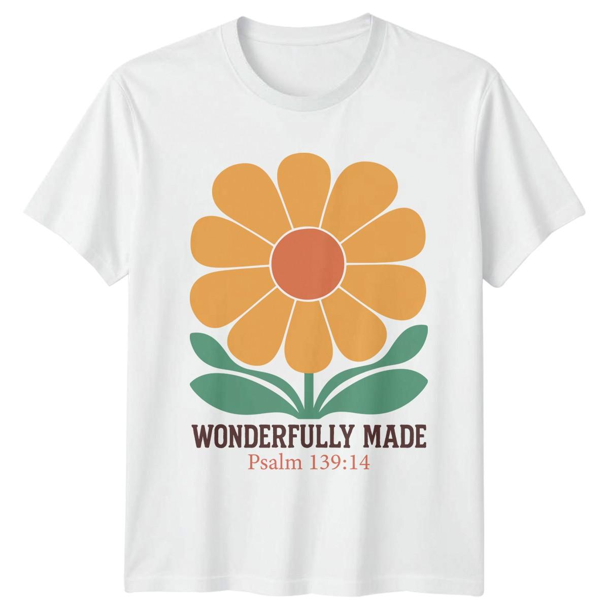 Wonderfully Made Psalm T-Shirt Retro Flower Christian Faith XXL