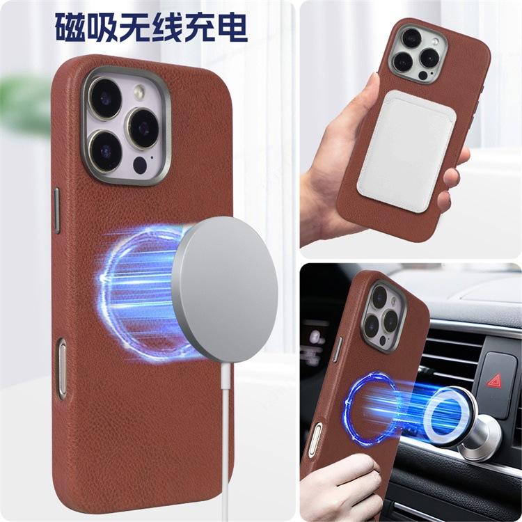 Applicable to iphone11 hardware frame magnetic mobile phone case apple 11promax smooth leather protective case leather case