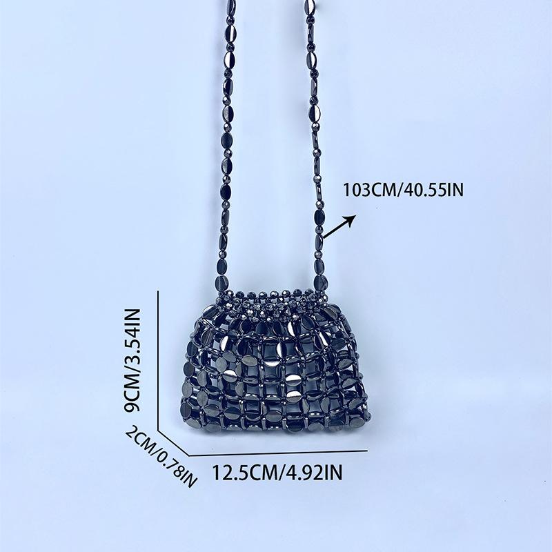 Women's Metallic Sequin Dumpling Bag, Handmade Beaded Woven Acrylic Crossbody Bag, Retro Shiny Shoulder Bag Phone Bag