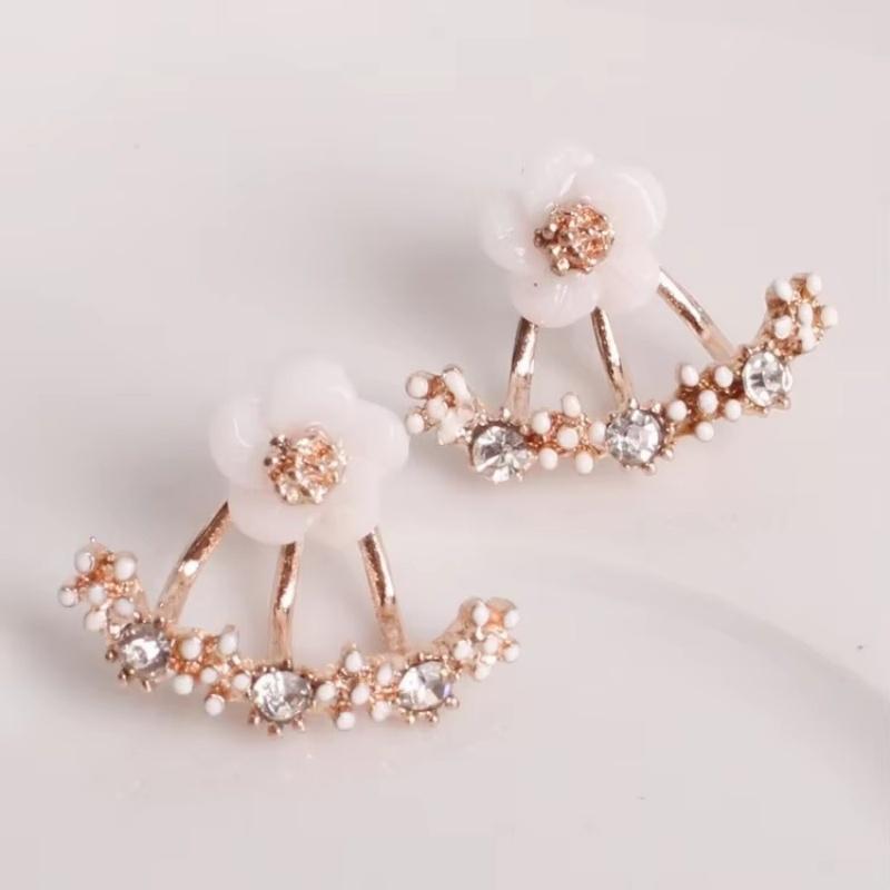 

New Flower Crystals Stud Earring For Women Rose golden Color Double Sided Fashion Zircon Earrings Female Ear Brincos Pending