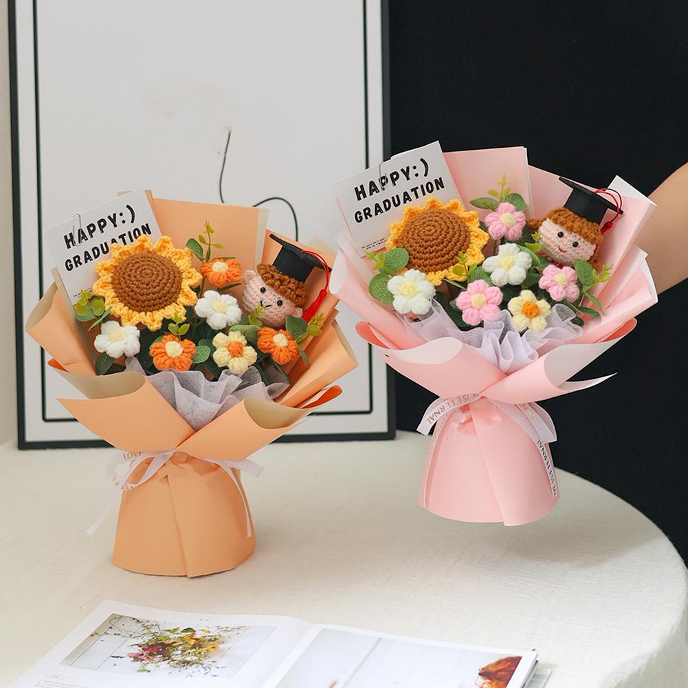 2026 Graduation Crochet Flower Bouquet Knitted Grad Doll Artificial Preserved Flowers Gift For Teacher's Day Home Decor Gift