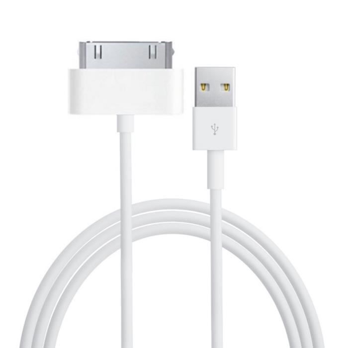 Câble USB + Chargeur Secteur - Phonillico® - Compatible iPhone 4/4S/3G/3GS - 1M - Blanc - 1A