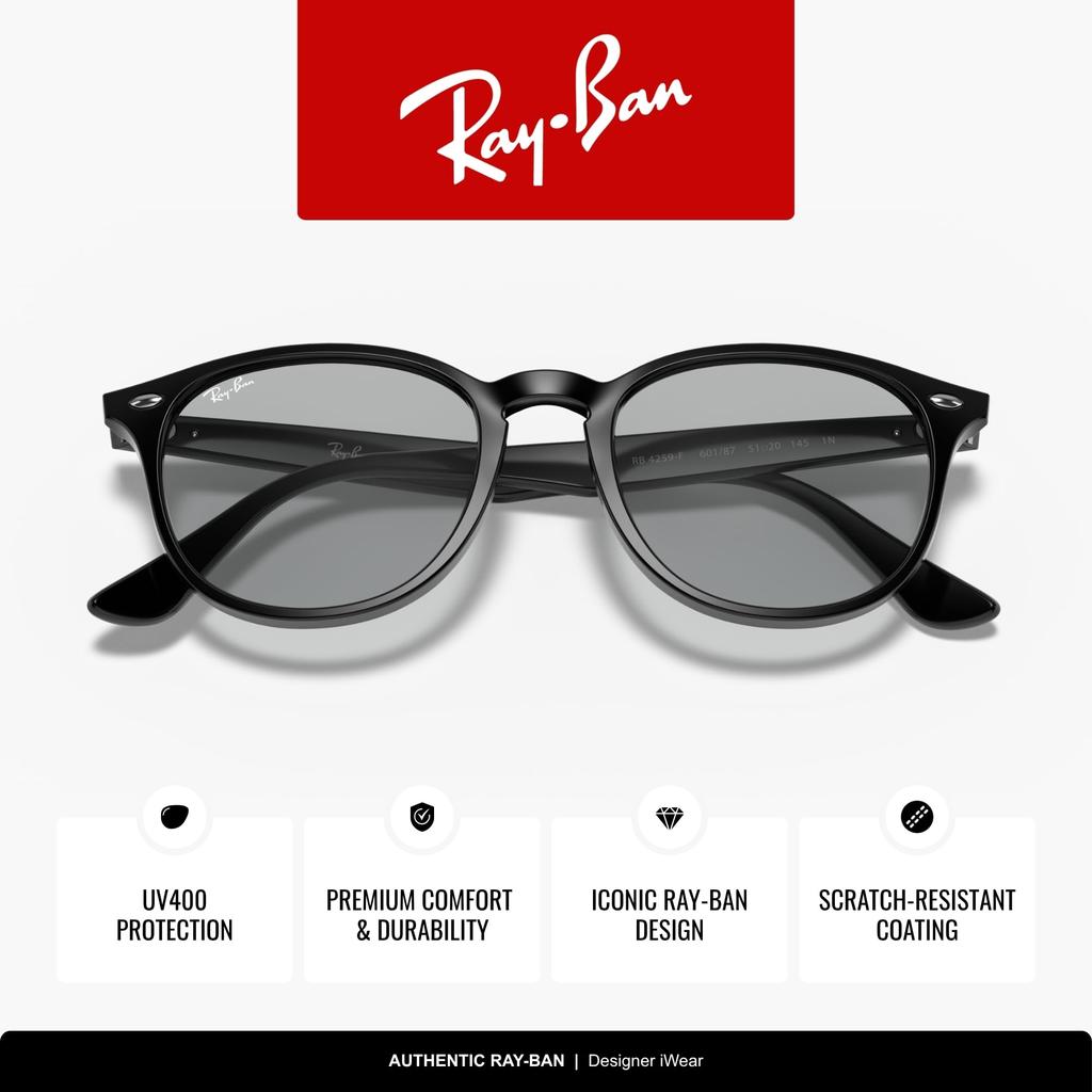 sunglasses RB4259F SHINY BLACK WITH LIGHT GREY LENS Asian Fit Lightweight Ray-Ban