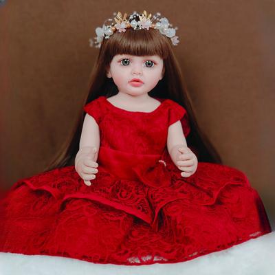 22 Inch Full Vinyl Reborn Doll Cute Baby Girl Doll Wear Red Princess Dress Children Change Clothes Doll Kid Playmate Toy Toddler Birthday Holiday Gift