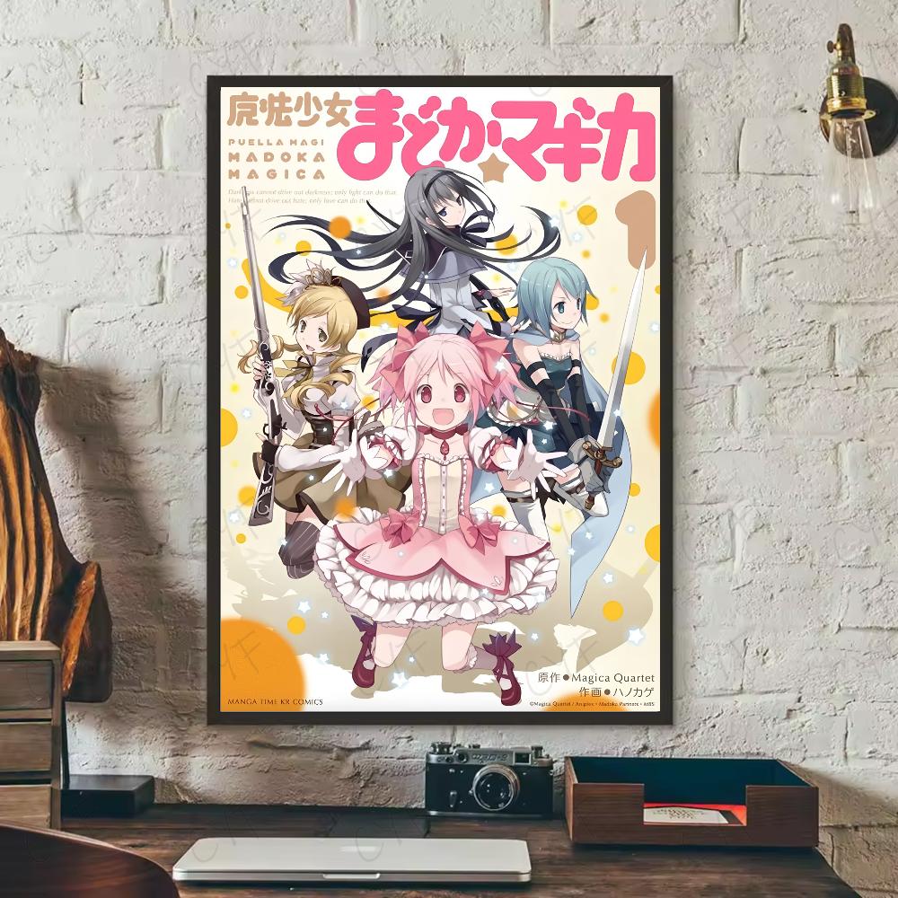 Anime P-Puella Magi Madoka Magica Meisje Poster Waterdichte Muurkunst Sticker Voor Bar Woonkamer Vintage Decor Hoge Kwaliteit Print 15X20cmNoframe
